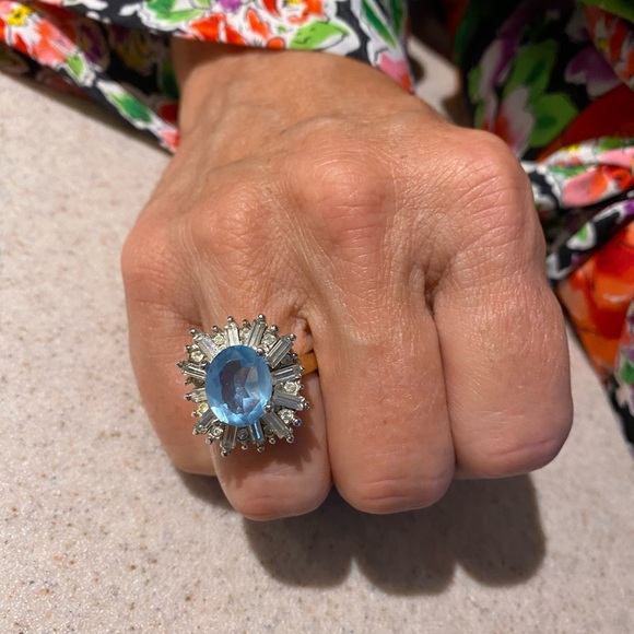 Vintage Aquamarine 18K Gold Plated Antique Ring - Size 8 - Picture 6 of 9